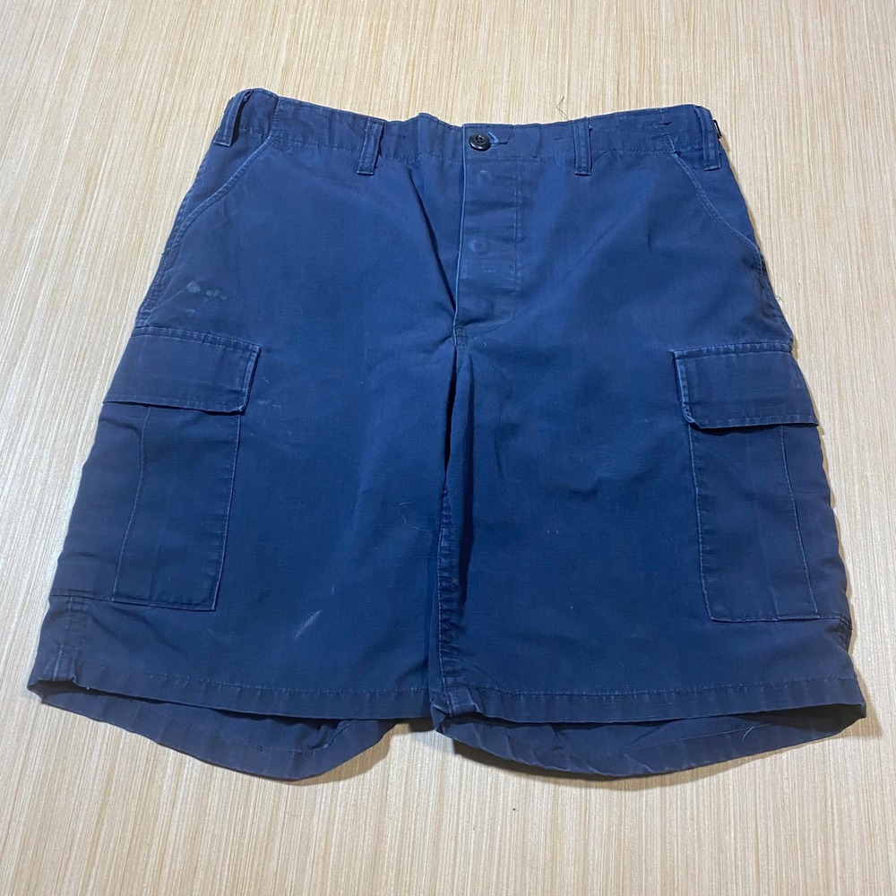 Mens Navy Blue Military Ripstop Cargo Shorts Medium Adjustable Waist Button Fly